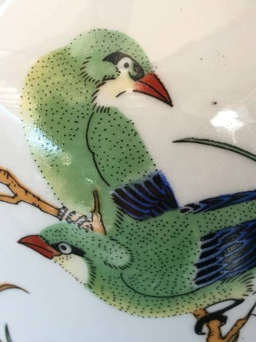 A Stunning Vintage moriage Luxary Vase With Vibrant colors and hand Painted Art of Birds & Flowers