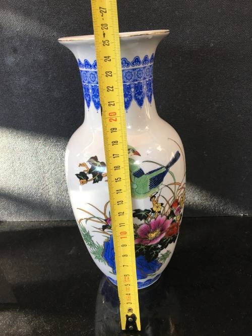 A Stunning Vintage moriage Luxary Vase With Vibrant colors and hand Painted Art of Birds & Flowers