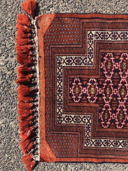 WHAT A BEAUTY - RARE TASSELED PURE WOOL HAND KNOTTED TURKMAN YAMOUT PERSIAN PRAYER RUG 1300 X 830mm