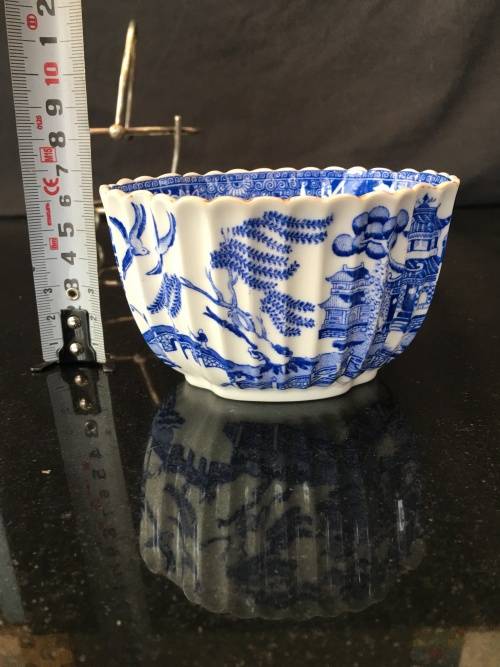 Ultra Rare c1875 Spode Blue & White Willow pattern Scalloped Porcelain Bowl in Silver plated holder