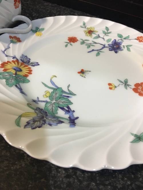 Stunning Rare c1962 Haviland France Lemoges Eggshell scalloped floral fine bone porcelain Trio
