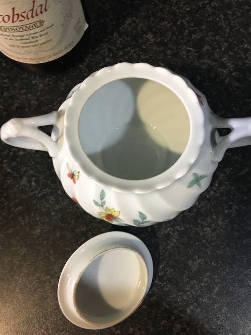 Stunning Rare c1962 Haviland France Lemoges Eggshell scalloped floral fine bone porcelain Sugar Pot