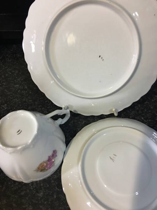 Absolutely Beautiful Antique Fine Raised Porcelain Petite Victorian Style Rose Bouquet Tea Trio