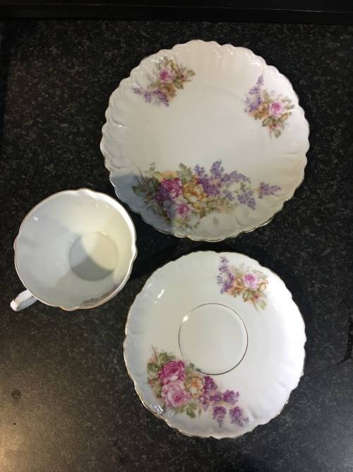 Absolutely Beautiful Antique Fine Raised Porcelain Petite Victorian Style Rose Bouquet Tea Trio
