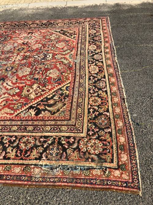 WOW !!! MASSIVE WELL WORN PURE WOOL HAND KNOTTED ARAK PERSIAN CARPET 3220 X 4250 mm