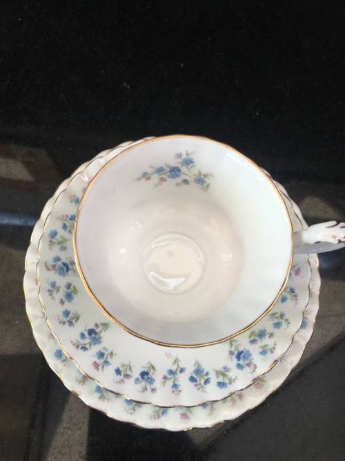 Absolutely Beautiful  Royal Albert Bone China Memory Lane Blue & Pink & Gold Gilt Trio, Like New