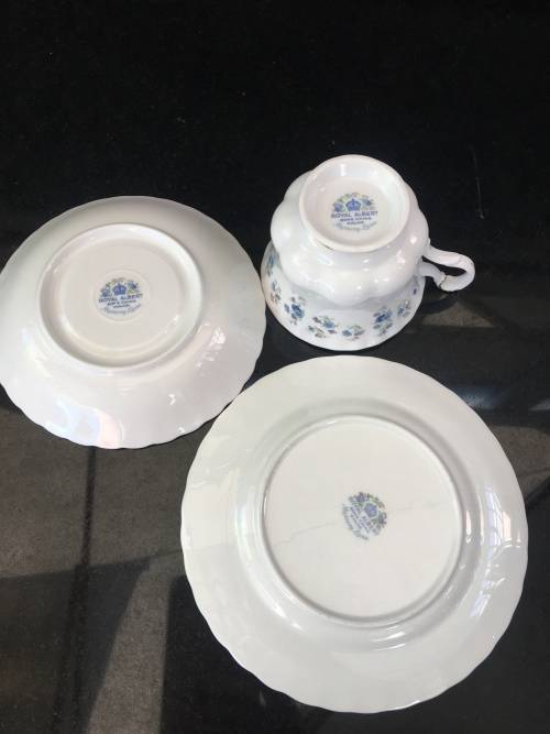 Absolutely Beautiful  Royal Albert Bone China Memory Lane Blue & Pink & Gold Gilt Trio, Like New