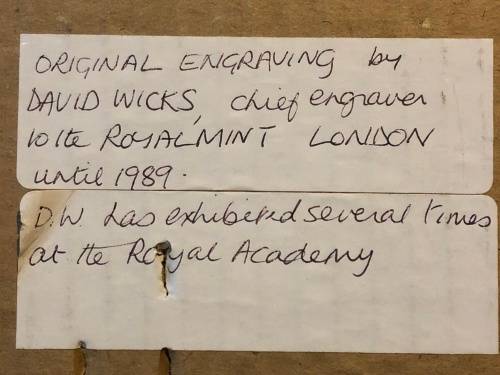 WOW !!! ORIGINAL DAVID WICKS ENGRAVING - CHIEF ENGRAVER TO THE ROYAL MINT TILL 1989