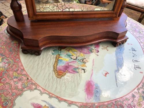 WOW !!! LATE 1800's VICTORIAN MAHOGANY SWIVEL SHAVING MIRROR WITH BARLEY TWIST SUPPORTS