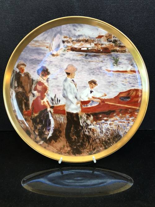 RARE  "OARSMAN AT CHATOU" BY PIERRE AUGUSTE RENOIR DISPLAY PLATE. 22CT GOLD TRIM