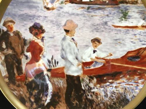 RARE  "OARSMAN AT CHATOU" BY PIERRE AUGUSTE RENOIR DISPLAY PLATE. 22CT GOLD TRIM