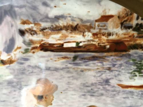 RARE  "OARSMAN AT CHATOU" BY PIERRE AUGUSTE RENOIR DISPLAY PLATE. 22CT GOLD TRIM