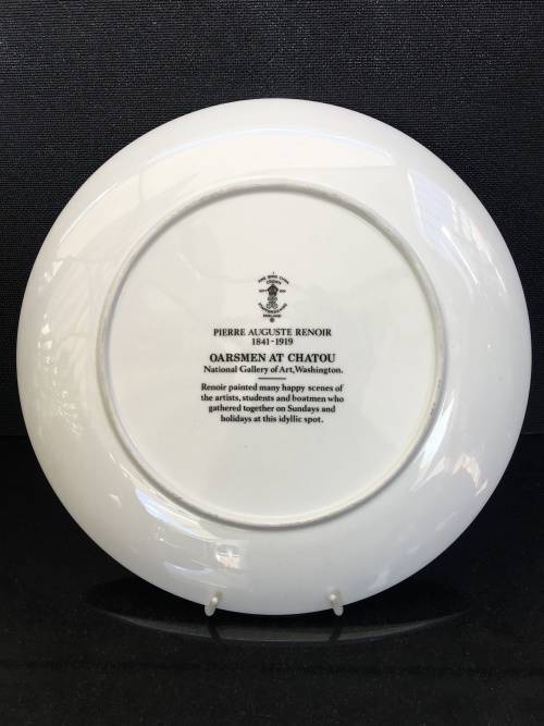 RARE  "OARSMAN AT CHATOU" BY PIERRE AUGUSTE RENOIR DISPLAY PLATE. 22CT GOLD TRIM