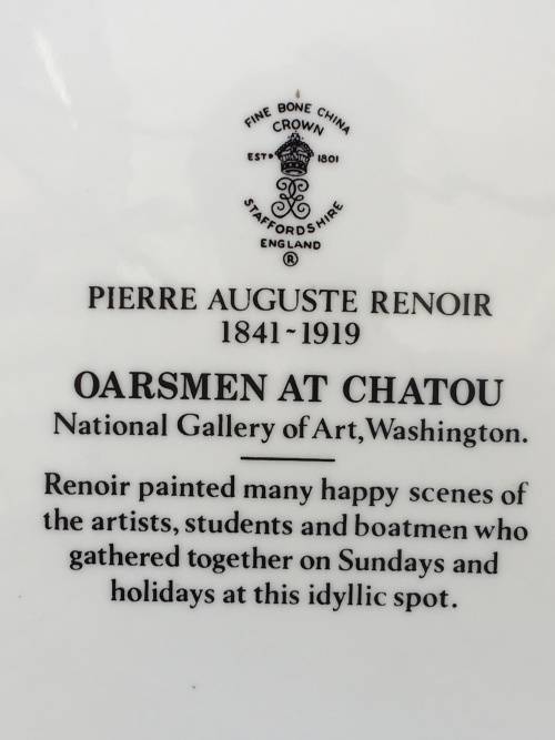 RARE  "OARSMAN AT CHATOU" BY PIERRE AUGUSTE RENOIR DISPLAY PLATE. 22CT GOLD TRIM