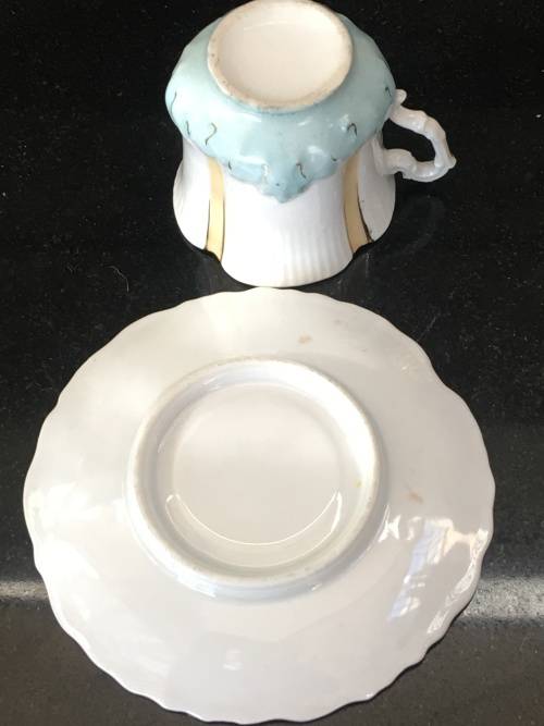 Absolutely Beautiful  Victorian Petite Hand Made Floral Pink & Blue & Gold Demitasse Cup And Saucer