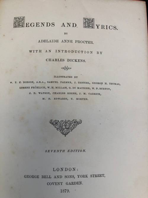 WOW !! LEGENDS AND LYRICS BY ADELAIDE ANNE PROCTOR 1879 - 7th EDITION WITH CHARLES DICKENS