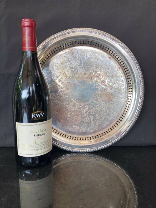 WOW !!! STUNNING ROUND SILVER PLATED PIERCED GALLERY TRAY MARKED EMESS