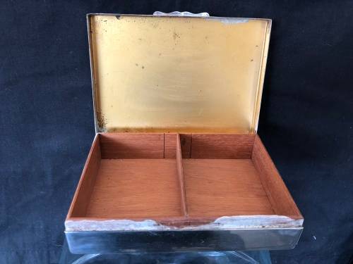 Art Deco Silver Plated Aristocrat Cigarette Box, Keepsake Box, Double Compartment , Cedar Wood Lined