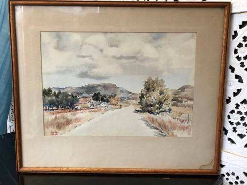 WOW !! STUNNING OLD JOHN FRY ORIGINAL WATERCOLOR LANDSCAPE PAINTING DATED MAY 1950