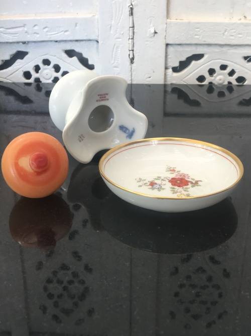 Collectible Vintage Wien Augarten Vienna Porcelain Fine China Candle Holder & Tray & original candle
