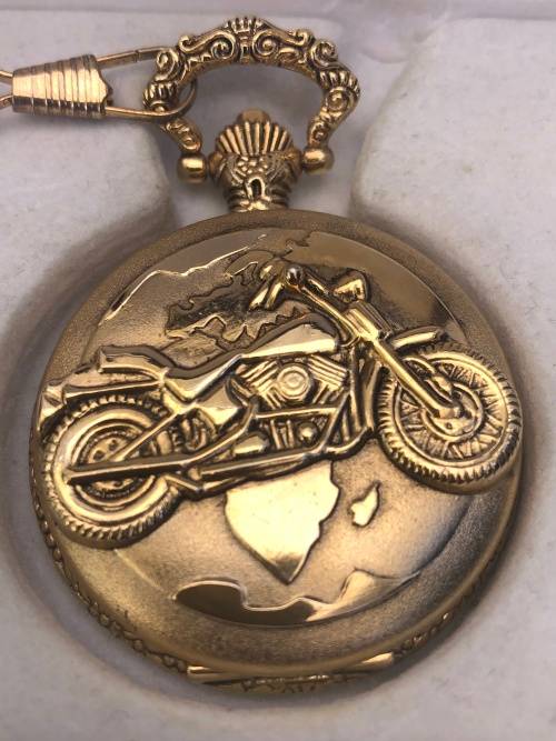 WOW !!!! STUNNING GOLD PLATED CARDINAL QUARTZ POCKET WATCH WITH FOB CHAIN - BOXED