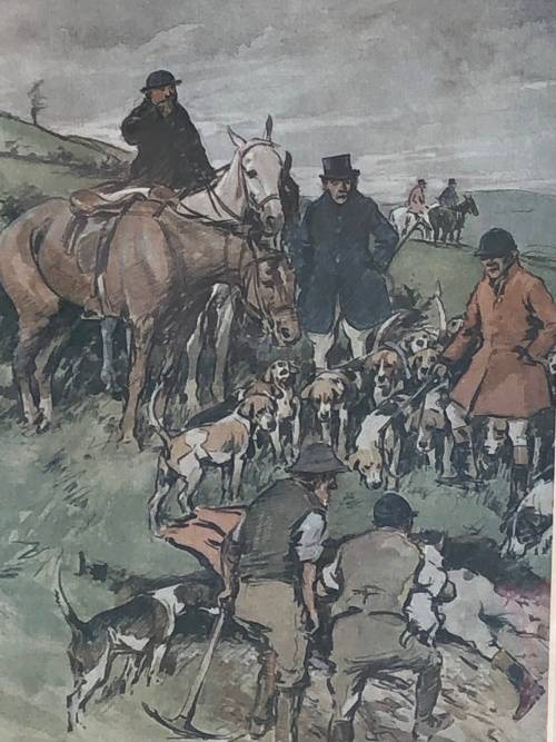 WOW !!! STUNNING HUNTING PRINT IN A GORGEOUS GOLDEN FRAME - BEHIND GLASS