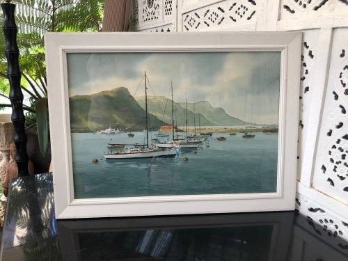 WOW !!! DOUGLAS TREASURE(1917-1995) SOUGHT AFTER SA ARTIST - ORIGINAL WATERCOLOR FRAMED BEHIND GLASS