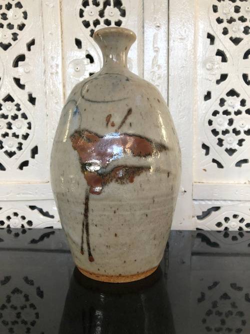 INVESTMENT ART - ANDREW WALFORD (1942 - ) A STONEWARE VASE WITH IRON AND COBALT DESIGN - SIGNED