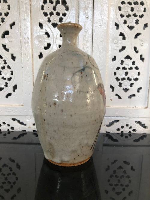 INVESTMENT ART - ANDREW WALFORD (1942 - ) A STONEWARE VASE WITH IRON AND COBALT DESIGN - SIGNED