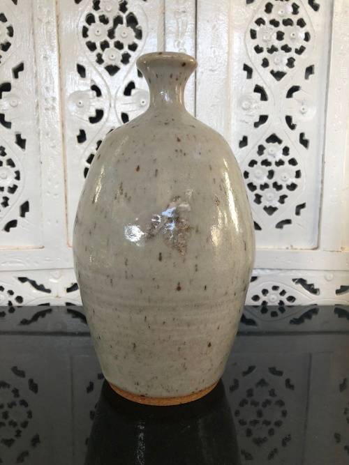 INVESTMENT ART - ANDREW WALFORD (1942 - ) A STONEWARE VASE WITH IRON AND COBALT DESIGN - SIGNED