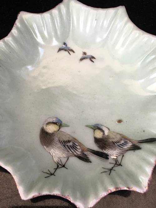 Delightful Antique Oriental lot of Fine Hand made & Bird Painted Porcelain Scalloped Bowls.
