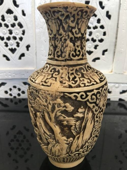 Antique Chinese Carved Cinnabar Vase With lots of character. Age related wear