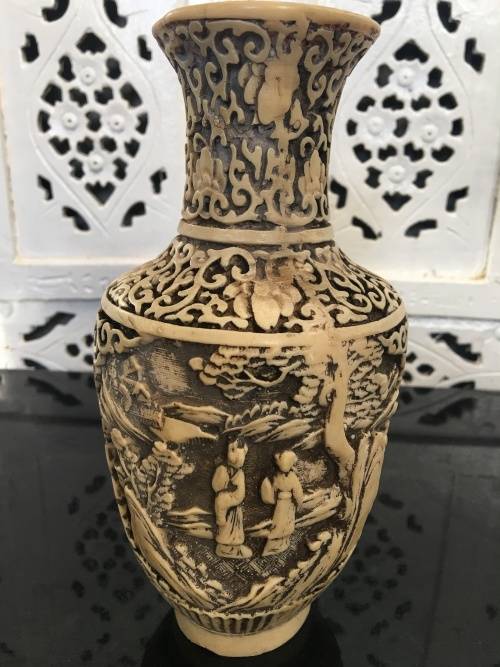 Antique Chinese Carved Cinnabar Vase With lots of character. Age related wear