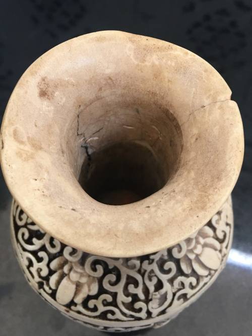 Antique Chinese Carved Cinnabar Vase With lots of character. Age related wear