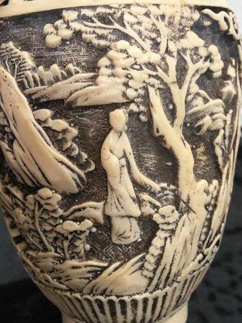 Antique Chinese Carved Cinnabar Vase With lots of character. Age related wear