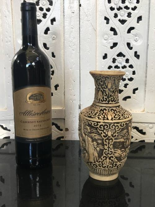 Antique Chinese Carved Cinnabar Vase With lots of character. Age related wear