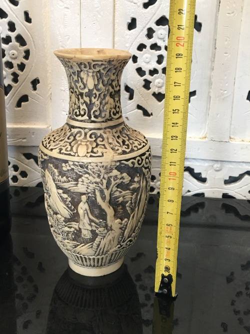 Antique Chinese Carved Cinnabar Vase With lots of character. Age related wear