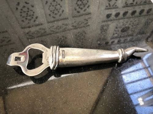 WOW !!! VINTAGE CARROL BOYES PEWTER BOTTLE / CAN OPENER - TORCH PATTERN
