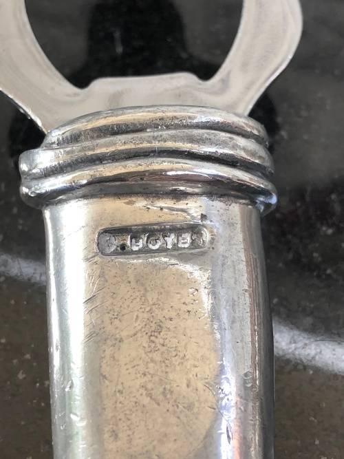 WOW !!! VINTAGE CARROL BOYES PEWTER BOTTLE / CAN OPENER - TORCH PATTERN