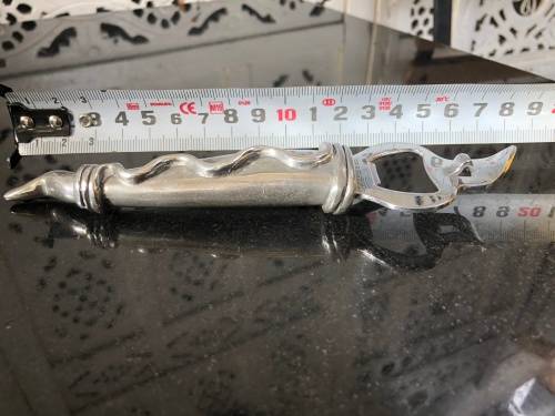WOW !!! VINTAGE CARROL BOYES PEWTER BOTTLE / CAN OPENER - TORCH PATTERN
