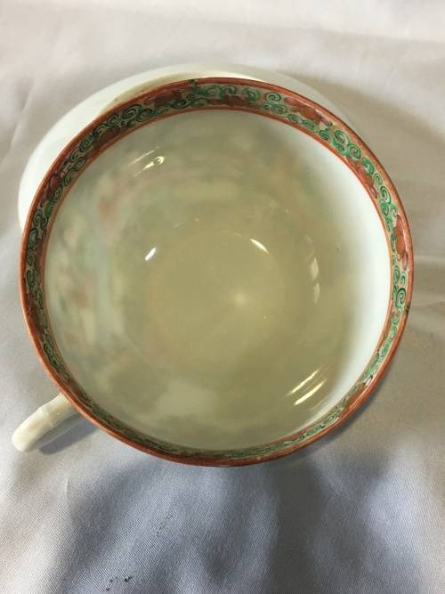 Antique Late Qing- Early Repulic Chinese Famille Rose Canton Porcelain Cup & Saucer