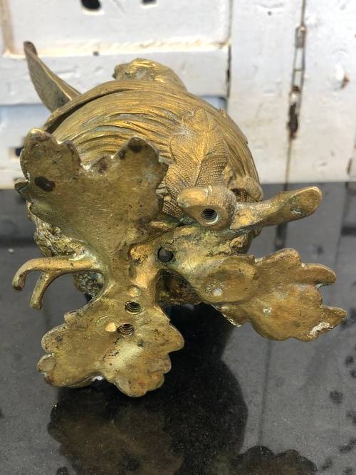 WOW !!! STUNNING FIRE GILDED BRONZE BIRD ON THE NEST LIDDED TRINKET BOX - c1800's