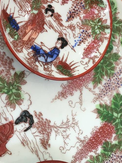 Beautiful Japanese c1930s  Nippon Tokusei marked Arita Imari Cake Plate 25 cm  & 3 small dishes