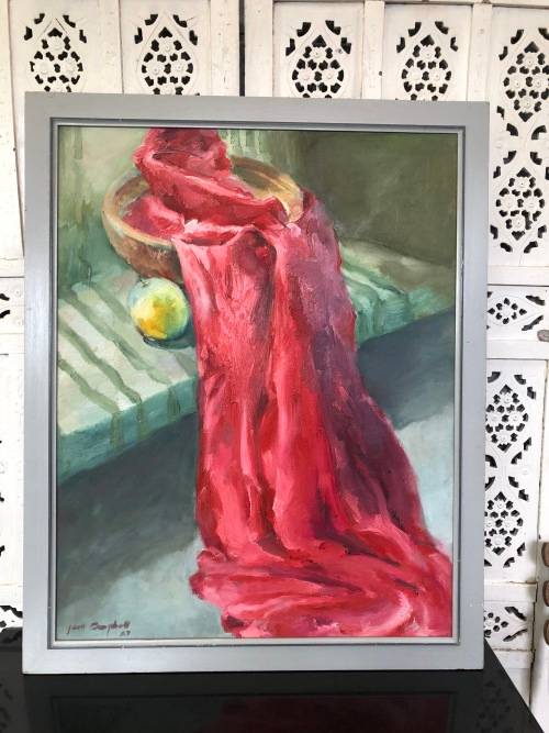 INVESTMENT ART !! JEAN CAMPBELL (1933-2011) STUNNING LARGE FRAMED OIL ON CANVAS STILL LIFE DATED '89