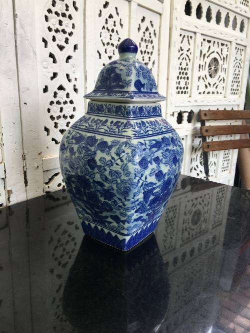 Lovely Large Chinese Under Glaze Blue Hand Painted Porcelain 27 cm Temple Jar. Sea Scene
