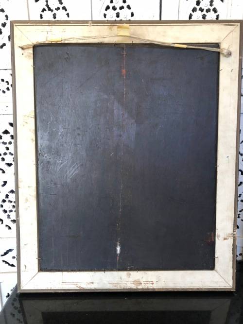 18th/19th CENTURY CONTINENTAL SCHOOL OIL PAINTING ON A WOOD PANEL - LADY WASHING HER HANDS - FRAMED