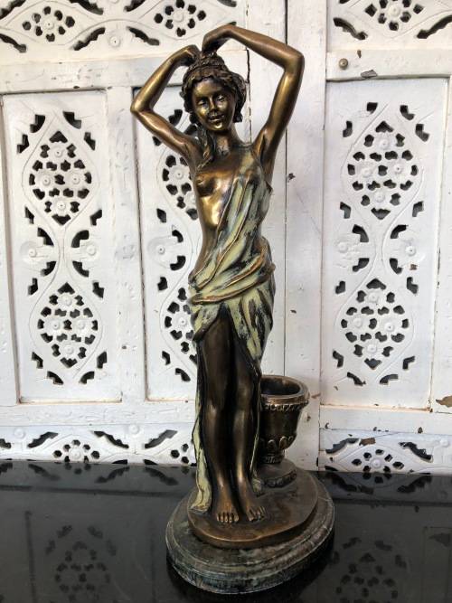 WOW !!! GORGEOUS SIGNED ART DECO SEMI-NUDE BRONZE ON A MARBLE BASE - STUNNING INVESTMENT PIECE