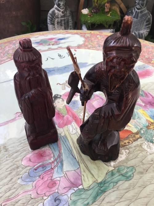 Vintage Chinese Carved Wooden Fishermen Figurines