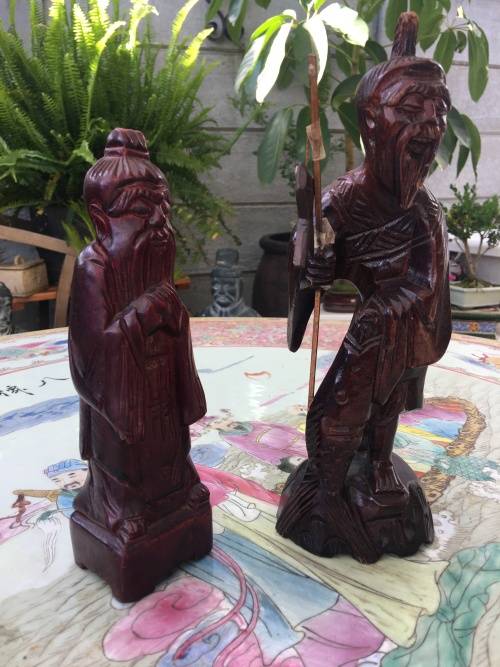 Vintage Chinese Carved Wooden Fishermen Figurines