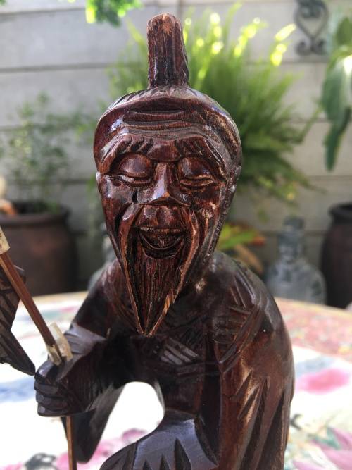 Vintage Chinese Carved Wooden Fishermen Figurines